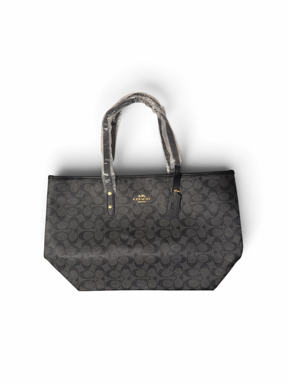 Coach Charcoal Signature Tote with Gold Accents